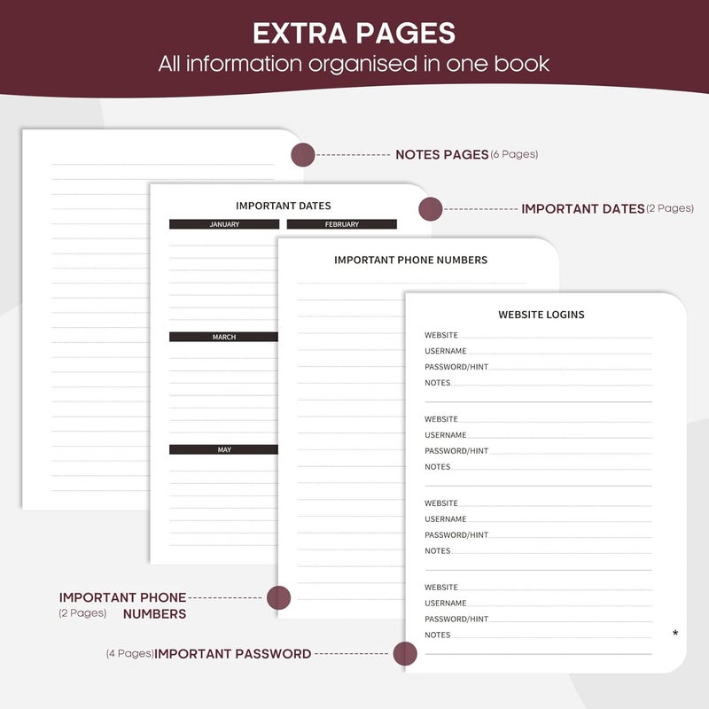 Taja Address Book with Alphabetical Tabs, Hardcover Address Books Large Print for Record Contacts, Small Address Book to Store All Your Important Informations in One Place - Burgundy - Image 5